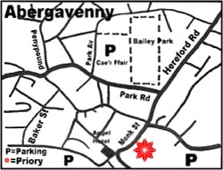 Map of Abergavenny showing Priory Centre